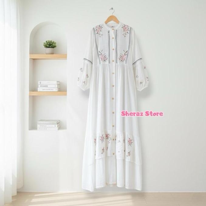 Tiara S M L XL XXL Gamis Dress Kondangan Linen Bordir Vintage Wanita Terbaru Kekinian Jumbo Ld 120 -