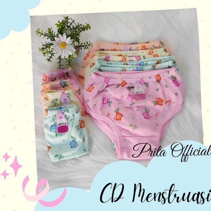 1Lsn (12 Pcs) CD Menstruasi Mudah Dicuci Celana Dalam Wanita Bahan Hyget Motif Dewasa