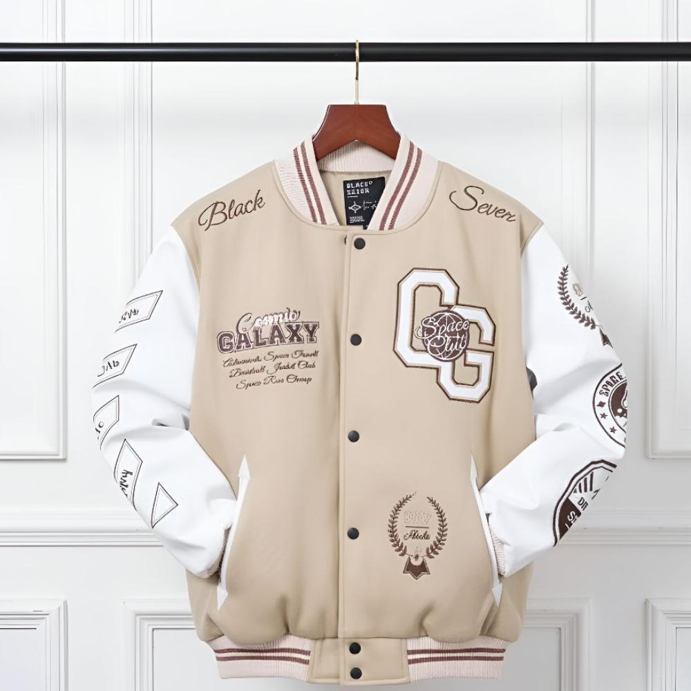 Original Varsity Jacket Cosmic Galaxy Cream White | Jaket Baseball Bordir Ori Blackseven | Millenial