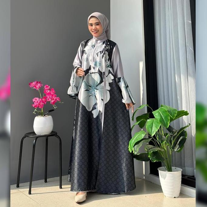 Selena Dress-Katun Silkania Digital Printing Busana Muslim Wanita Remaja Dewasa By Es-Ha Scarf