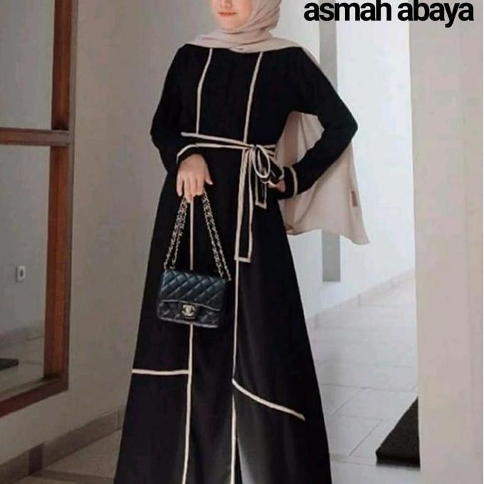 Gamis remaja kekinian terbaru syari hitam simple Poliester Polos Hitam Nyaman Muslim
