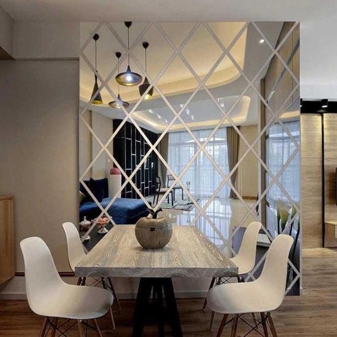 Lansungaja- Cod Stiker Wallpaper Dekorasi Dinding Ruang Tamu Kamar Tidur 3D Model Kaca Cermin Diamon