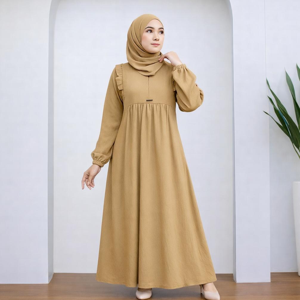 Hemat Gamis Ruffle Modis Elegan Terbaru