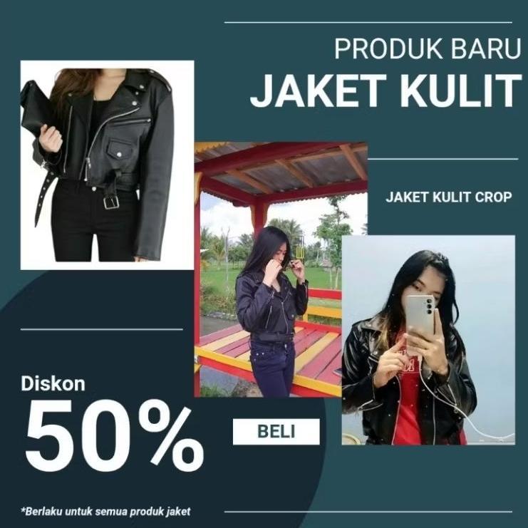 PROMO Jaket Wanita Crop Semi Kulit Model Korea Kekinian | Warna Hitam Pink Coklat