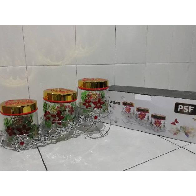 2 kg Toples kaca set 3 pcs + keranjang ( toples lebaran)