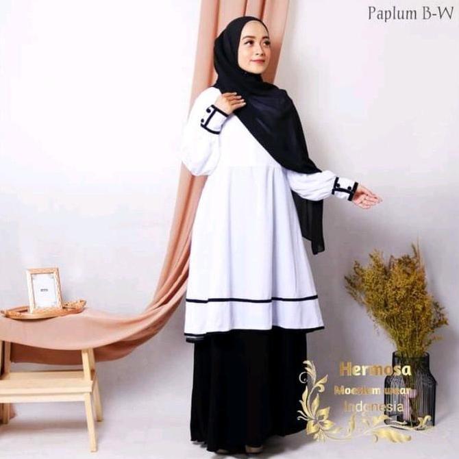 [Gamis office hermosa] Gamis kantor hitam putih/gamis office hitam putih/gamis hitam putih murah ori