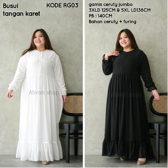 gamis ceruty putih jumbo Ld125cm Ld130cm &Ld140cm terlaris