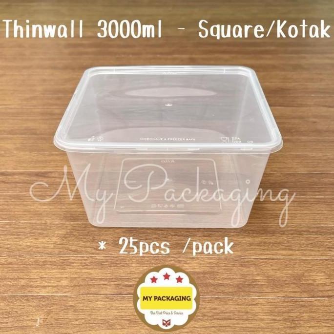 KIIP Thinwall Square 3000ml Kotak - 25 pcs