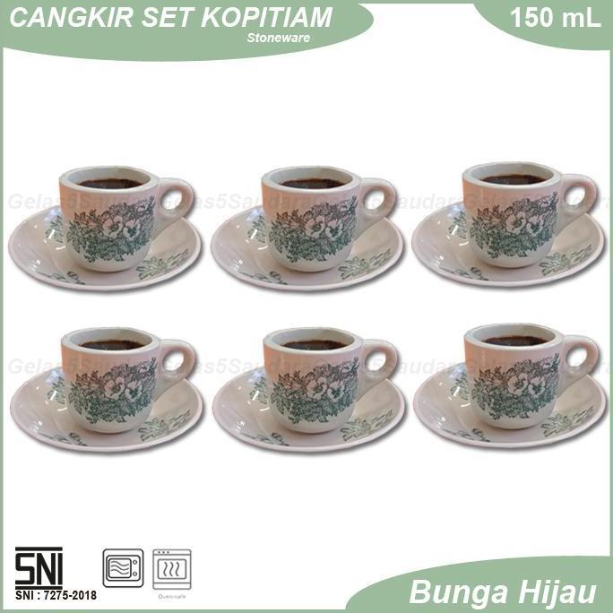 1 SET 6 PCS Cangkir Kopitiam/Gelas Kopitiam/Cangkir Kopi/Cangkir Keramik/Cangkir Kopitiam Stoneware 