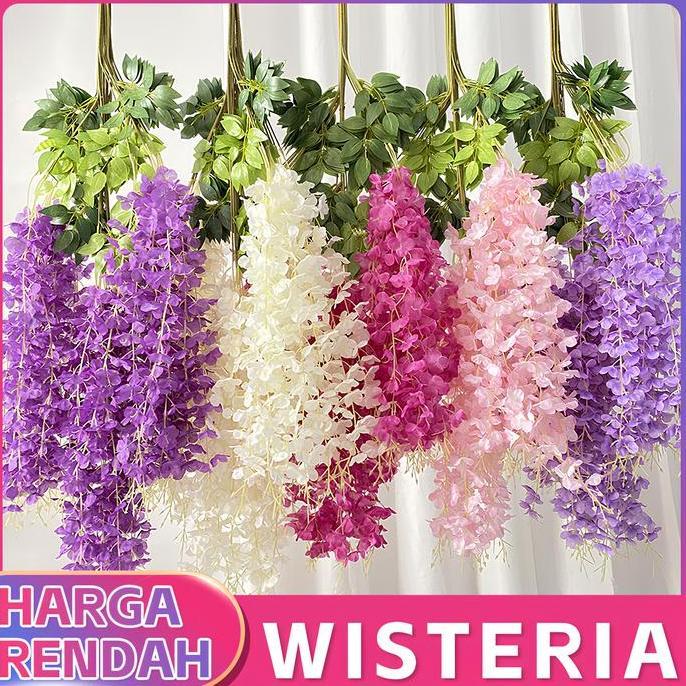 TERSEDIA Hiasan kepala tanaman wisteria, tiga bungkus dari 32 potong tanaman wisteria buatan, cocok 