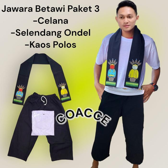 PROMO Setelan Baju adat Jawara Betawi dapat Celana Pangsi Selendang OndeldanKaosPolos