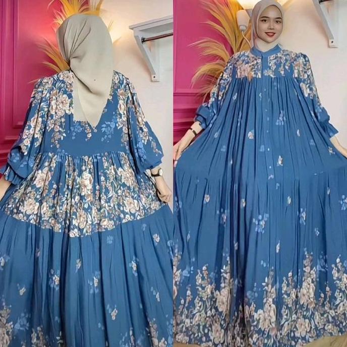 gamis wanita muslim rayon syifa Dress lengan balon