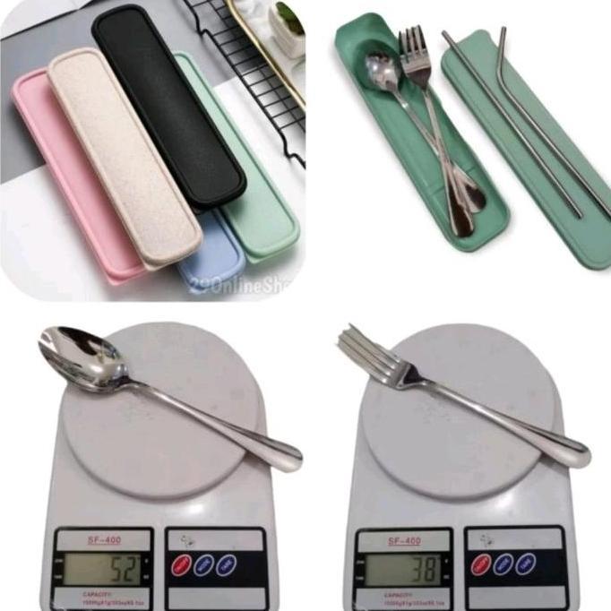 Sendok set traveling Sendok garpu sedotan STAINLESS STEEL Tebal