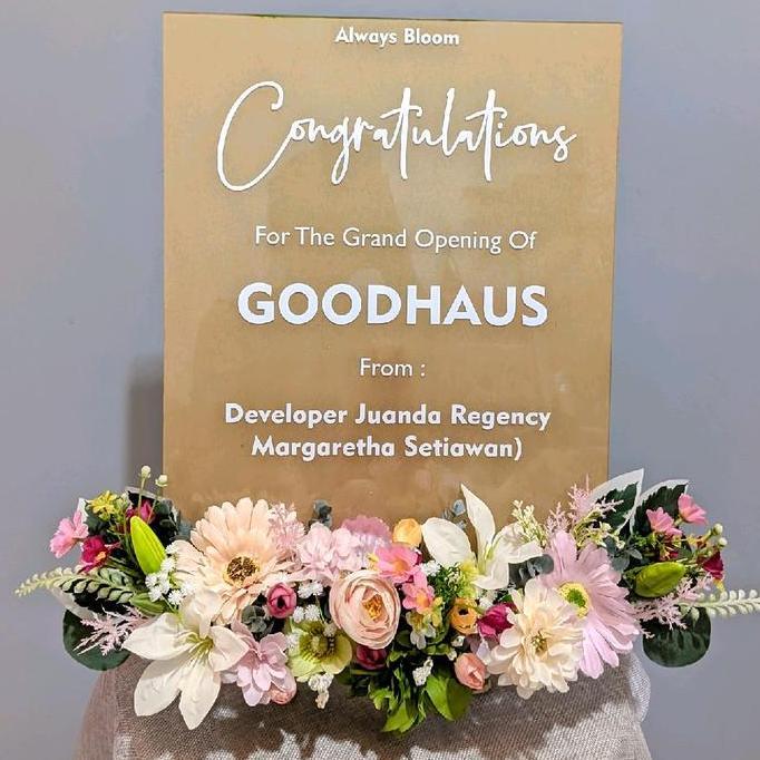 STANDING BUNGA WOODEN AKRILIK A3/STANDING MINI UCAPAN PEMBUKAAN TOKO SHA