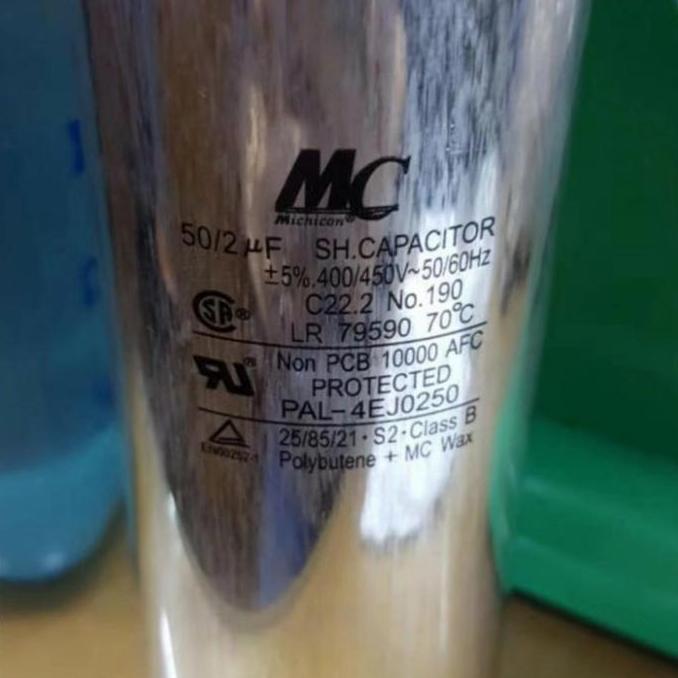KAPASITOR AC / CAPACITOR AC LG 3 KAKI MERK MC 50/2 uF ( 50 2 MIKRO ) DISKON