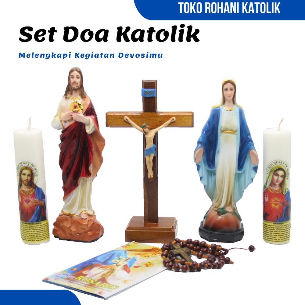 [HX] SET DOA KATOLIK LENGKAP / SALIB DUDUK KATOLIK / PATUNG BUNDA MARIA YESUS / ROSARIO / SALIB MEJA