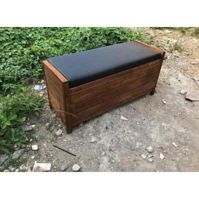 Rak Sepatu Kayu Jati Tertutup Minimalis Sekaligus Bangku Multifungsi