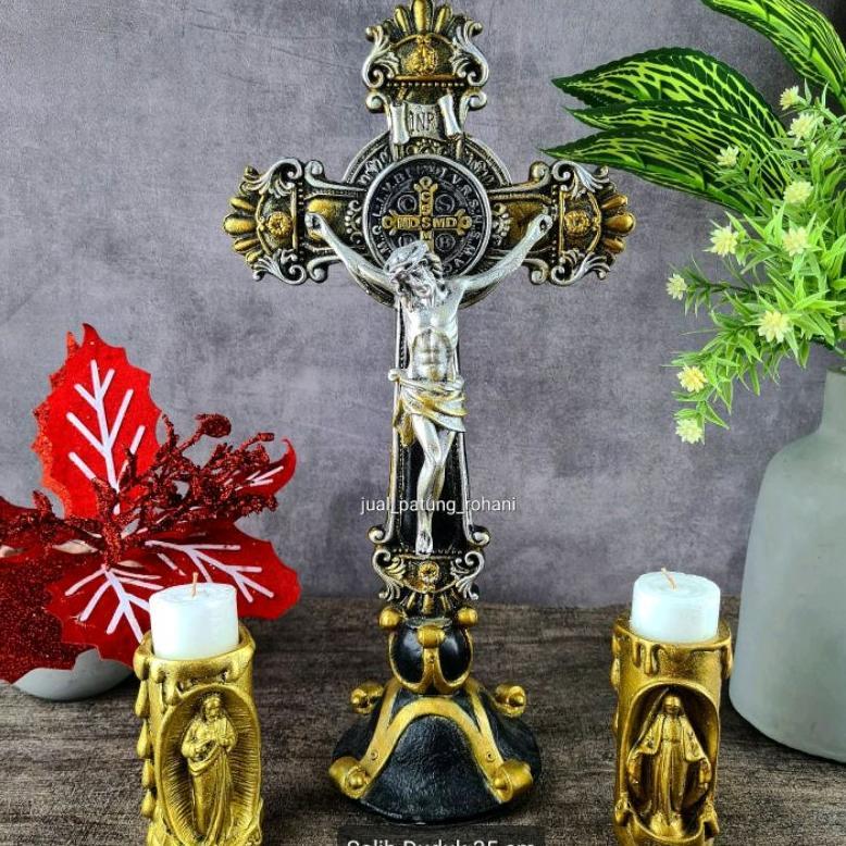 [HX] Set Salib Duduk Benediktus Bunga