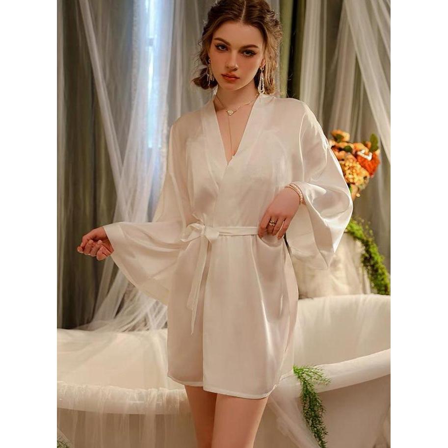 Grosir Lingerie Sexy Hot V-Neck Bunga Kimono Set Baju Tidur Wanita A580