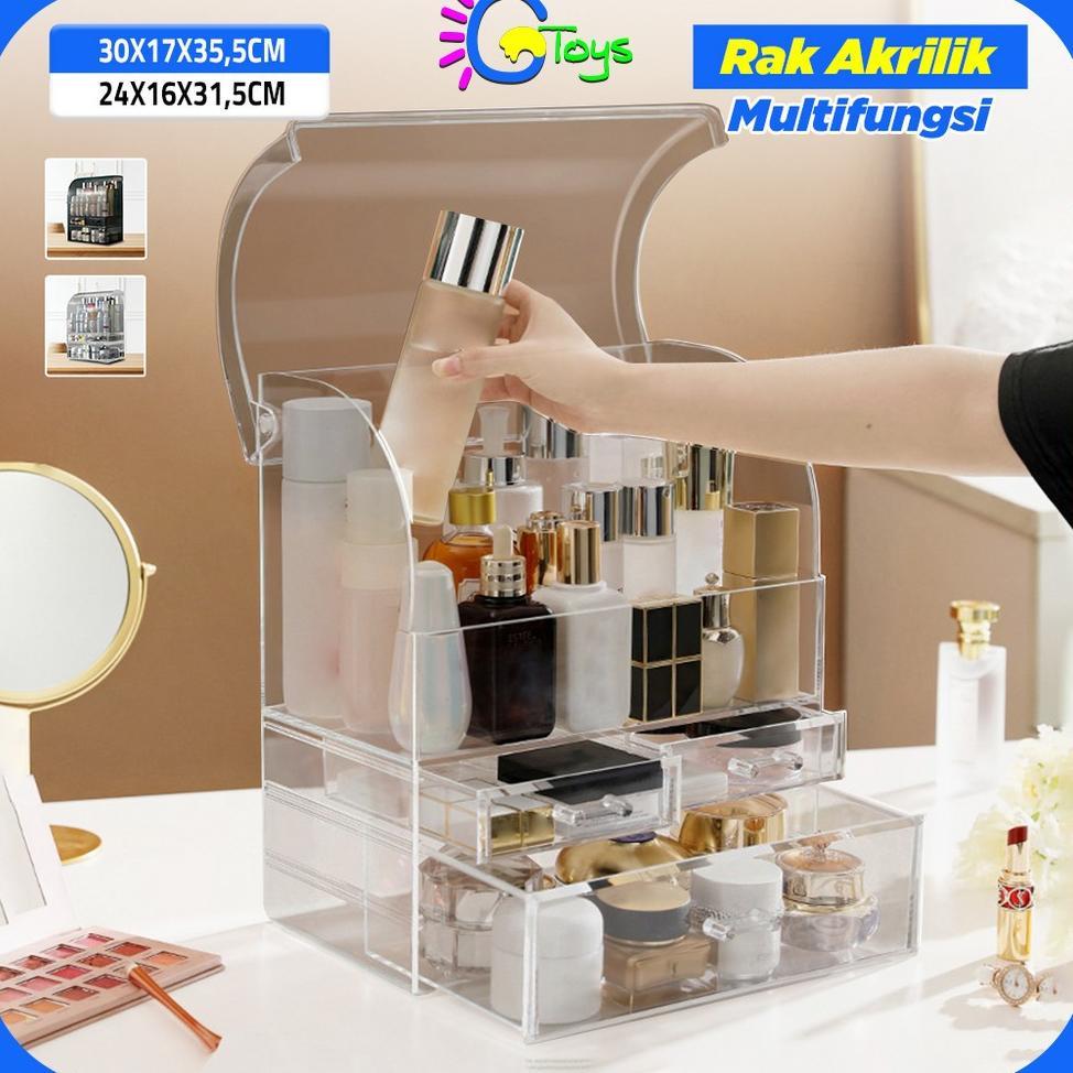 [ZR] CR-K132 Rak Kosmetik Dengan Laci Anti Debu Tempat Make Up Skincare Rak Akrilik Multifungsi / Te