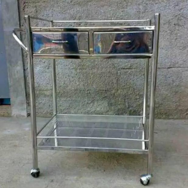 Trolley instrumen 2 rak susun laci stainless / meja instrumen / troli instrumen / troli stainlees / 