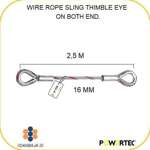 WIRE ROPE SLING THIMBLE EYE ON BOTH END 16 MM X 2,5 M X 3,2 T POWERTEC