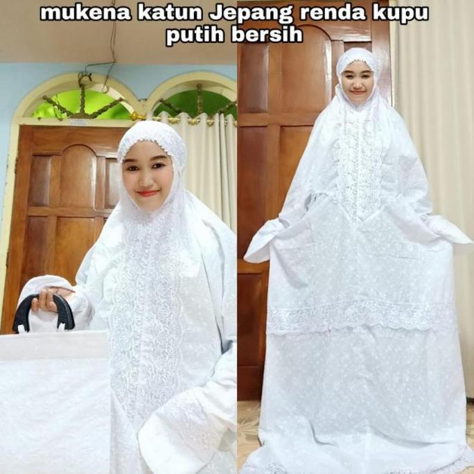 Mukena Terusan Dewasa Katun Jepang Renda KD Putih(',')