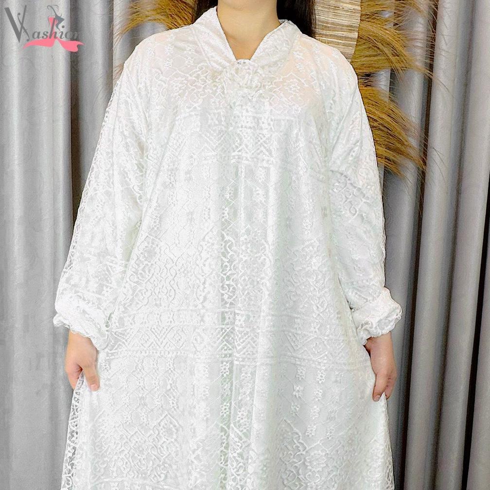 Gamis Midi Brukat Tile Polos Putih Kartini A-Line Baju Muslim Vima 75385