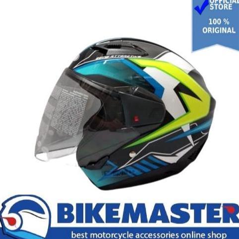 BEBAS ONGKIR - Helm Zeus ZS-611 Black TT29 Blue yellow Half Face New!!