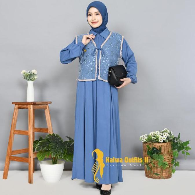 Gamis Dewasa Halwa Dress Rayon Twil Kombinasi Tile Renda Bangkok Gamis Kondangan Terbaru 2025 By Hal