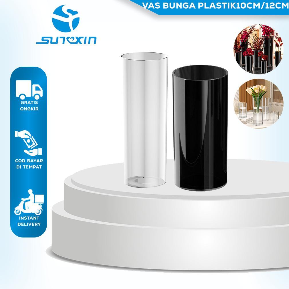 SUNXIN VAS BUNGA PLASTIK BENING Diameter 10CM/12CM E05/ VAS PLASTIK TINGGI BAMBU / VAS BAMBOO / VAS 