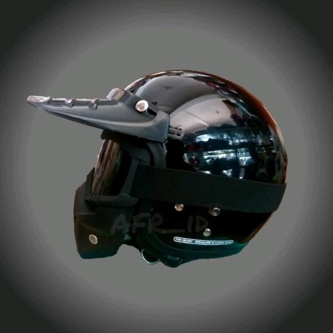 Helm Goggle Mask Topeng Motocross Helem Trail Retro Bogo + Kacamata Gogle Mask Pet Panjang Dewasa Pr
