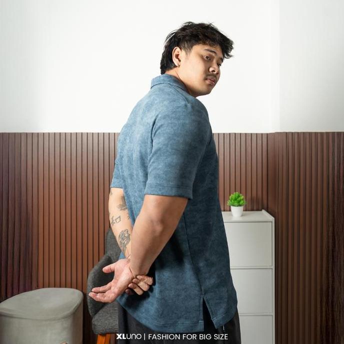 XLUNO Marvyn Polo Light Blue Baju Polo Jumbo Pria Big Size Lengan Pendek