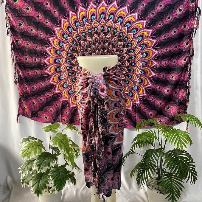 Kapanpun- Kain Pantai Motif Merak - Bahan Rayon - Kain Pantai Bali - Sarung Pantai - Sarung Bali - K