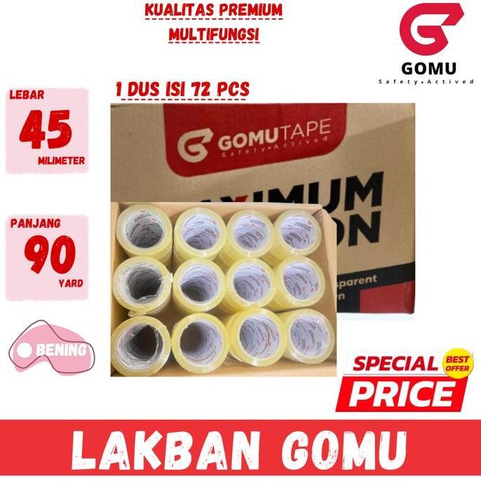 Kp [Gomu] Lakban Bening Gomutape Premium 90 Yard 1 Dus Isi 72 Roll Instant Delivery / Lakban Bening 