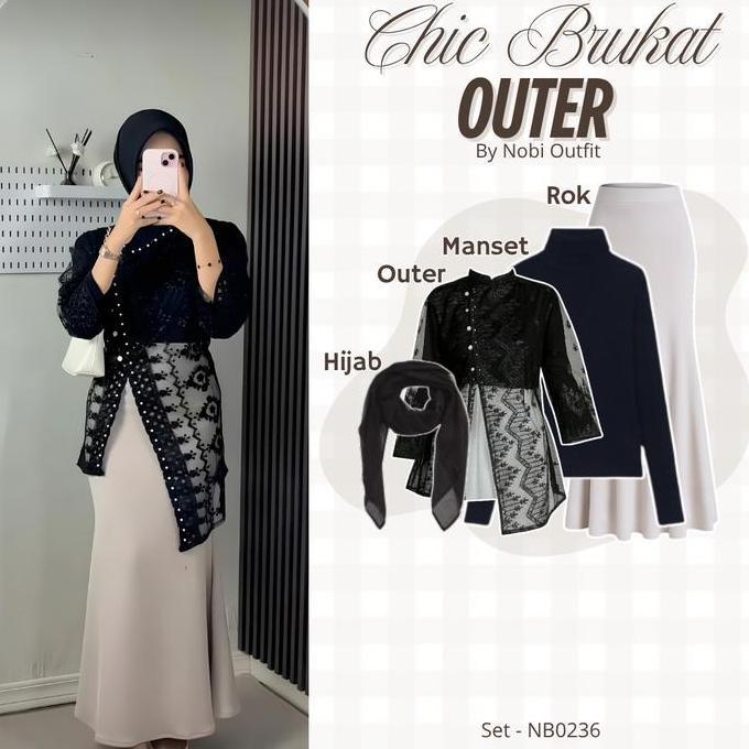4 In One Set Ootd Kondangan Hijab Elegant Setelan Delmora Outfit Gamis Outer Brukat Kebaya Modern (H