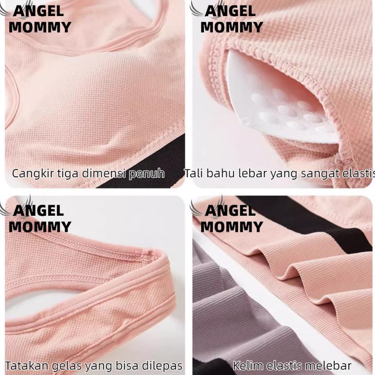 Original Angel Mommy Sport Bra Tanpa Kawat Bra Push Up Yoga Bra Olahraga Atasan Untuk Lari Yoga