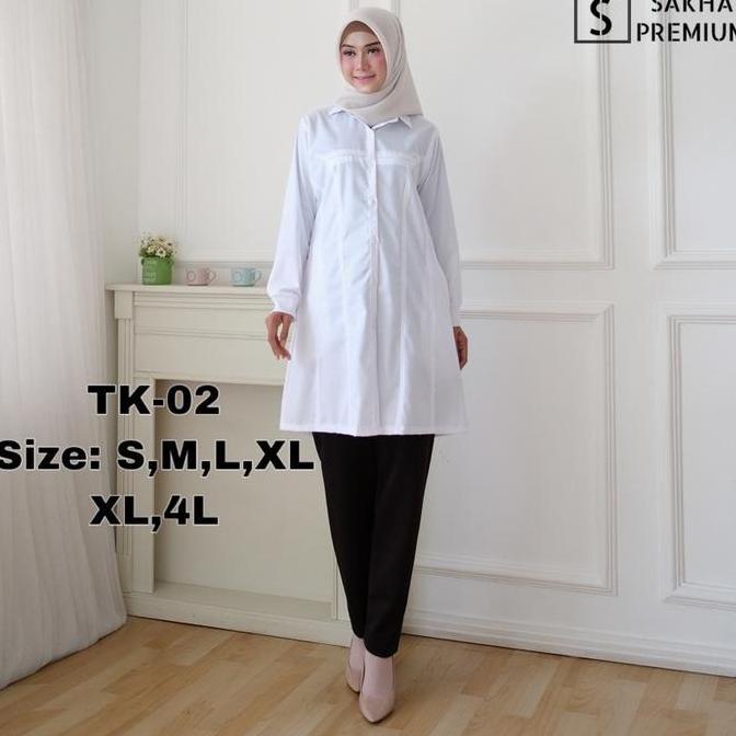 Wkwkwk- Baju Atasan Kemeja Tunik Kantor Seragam Wanita Lengan Panjang Terlaris Tunik Putih Wanita Ju