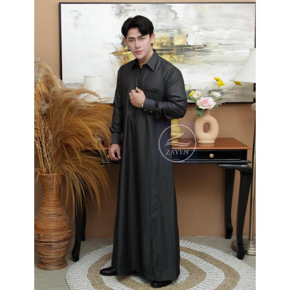DISKON JUBAH SLIMFIT PRIA GAMIS PRIA SLIMFIT JUBAH WOOL ZAYEN HITAM KERAH DAUN KERAH KEMEJA JUBAH PR