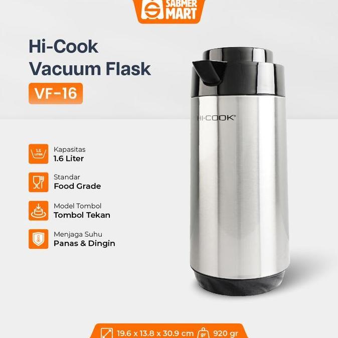 TERMURAH - Termos Air Panas / Termos Pencet Mini Stainless Steel 1,6 L / Termos Vakum Hi-Cook VF-16