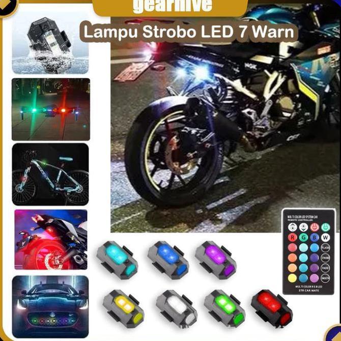 DAXSTORE 1 remot 2 lampu + 2 magnet Lampu Strobo LED 7 Warna Universal Motor/lampu kolong motor/lamp