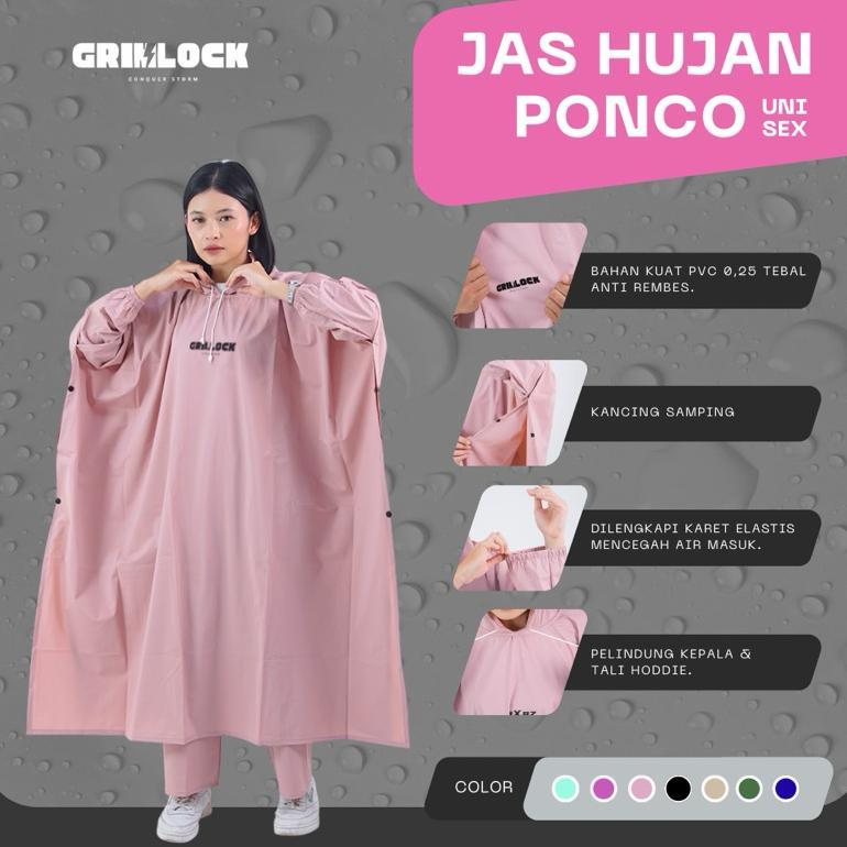 BEST SELLER JAS HUJAN PONCO JUMBO TEBAL KUAT RAINCOAT KELALAWAR PRIA WANITA PINK SAGE UNGU ORI GRIML