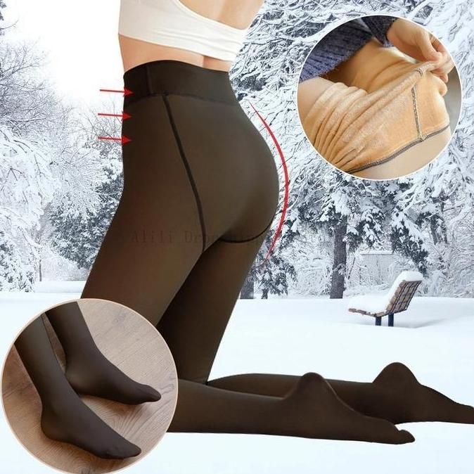 Legging Tregging Stocking Wanita baru thermal tebal seksi hitam Telanjang KAR