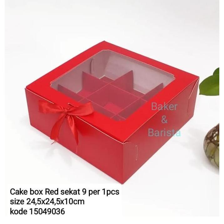((((()paling dicari] Cake box RED sekat 9 mini cake box dessert box kotak mini cake kue