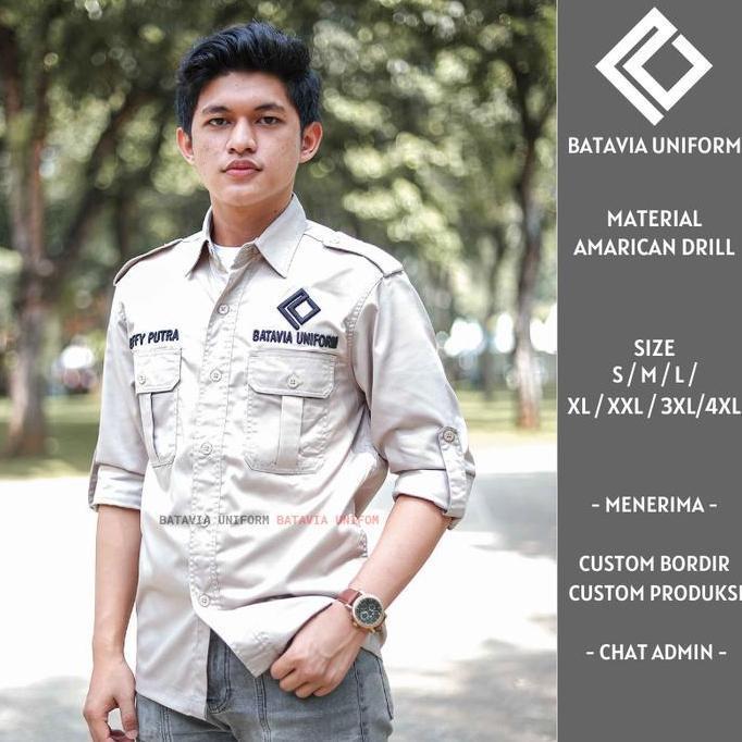 Baju Kemeja PDL Lapangan Tactical Lengan Panjang Custom Bordir Cream