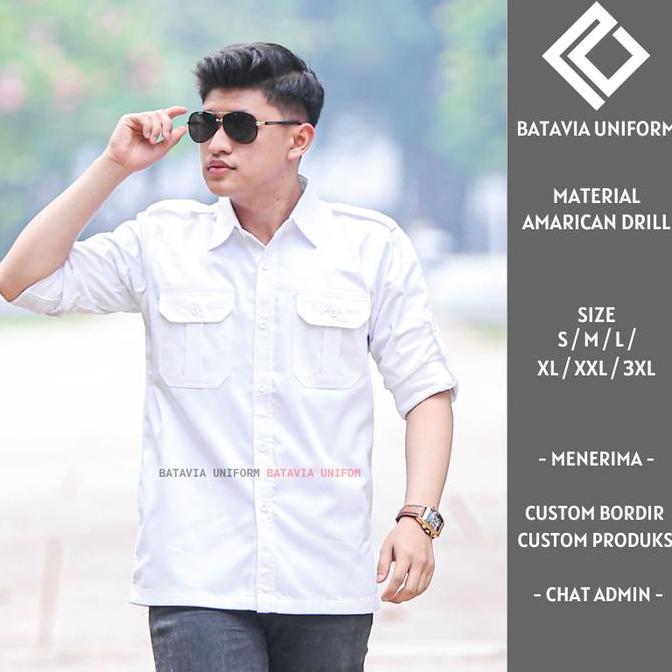 Baju Kemeja PDL Lapangan Tactical Lengan Panjang Custom Bordir Putih