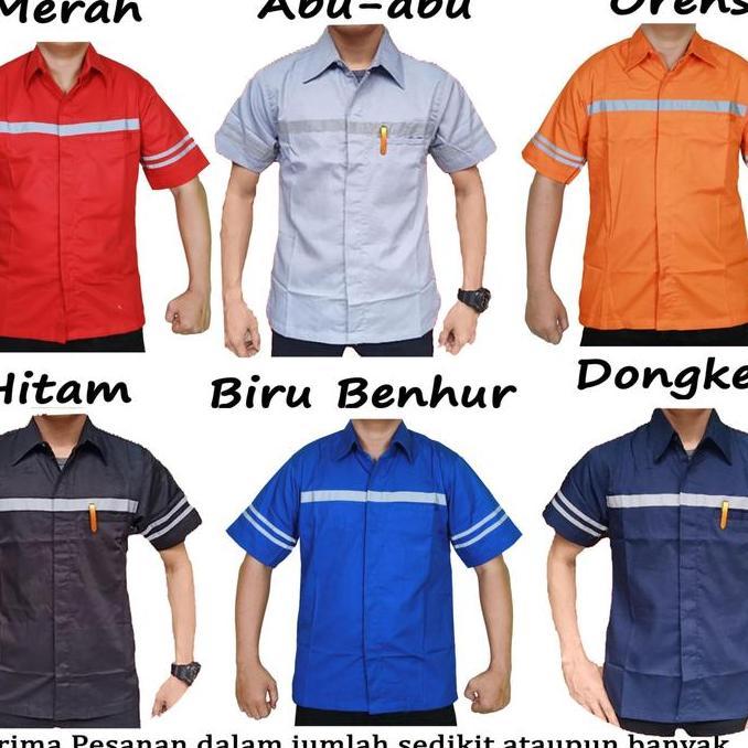 Kemeja Safety / kemeja PDL bahan American drill lengan Pendek