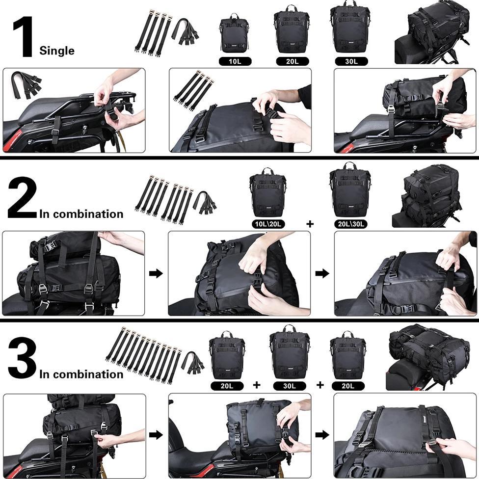 Rhinowalk  Motorcycle Bag Waterproof Inner Bag Saddle Bags Luggage 10L-20L-30L Tail Bag  Multi-funct