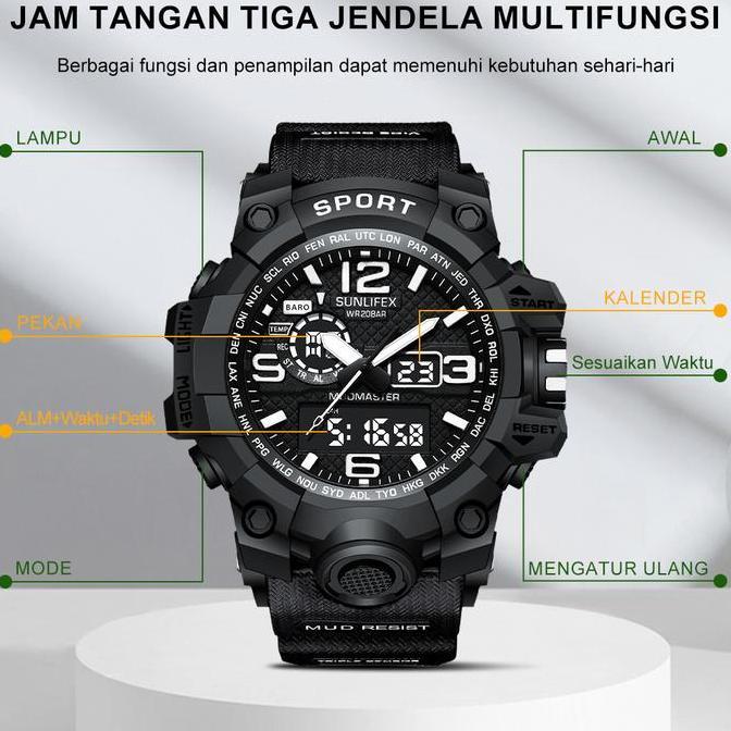 Sunlifex Jam Tangan Pria Original Jam Digital Olahraga Tali Silikon