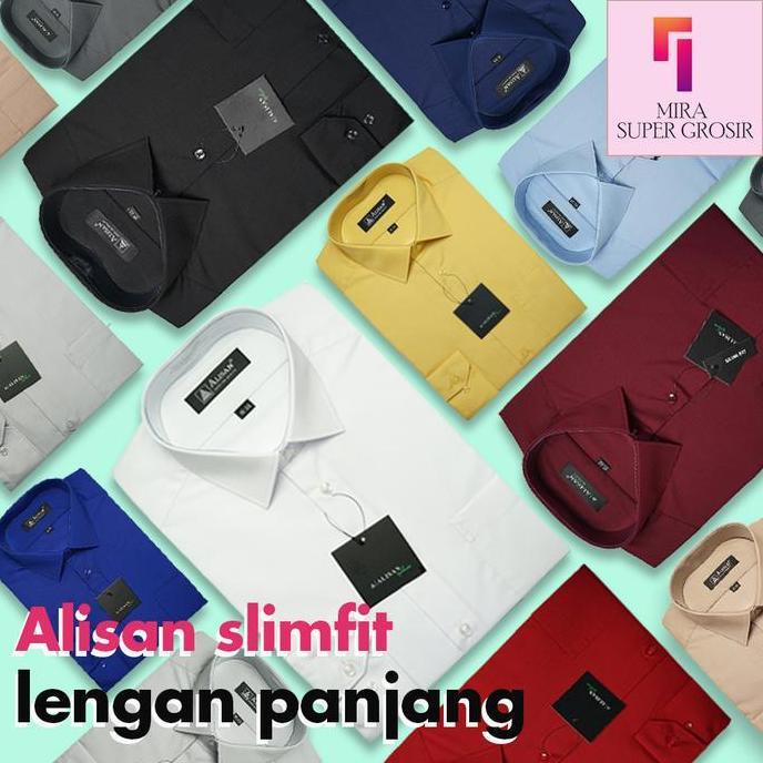 ALISAN Kemeja Pria SLIM FIT Lengan Panjang Original Polos Baju Atasan Kerja Cowo Alisan Formal Hem H